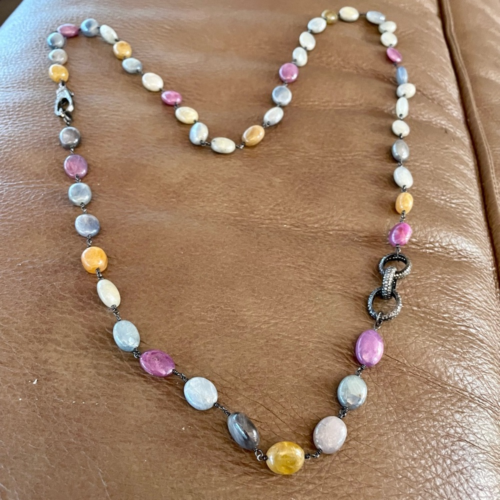 Nina Gilin natural stone necklace with diamond pave clasp and detail.